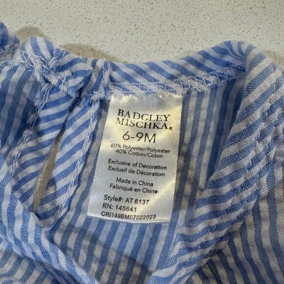 Badgley Mischka Baby Girl 6-9M Blue and White Blouse - Picture 3 of 4